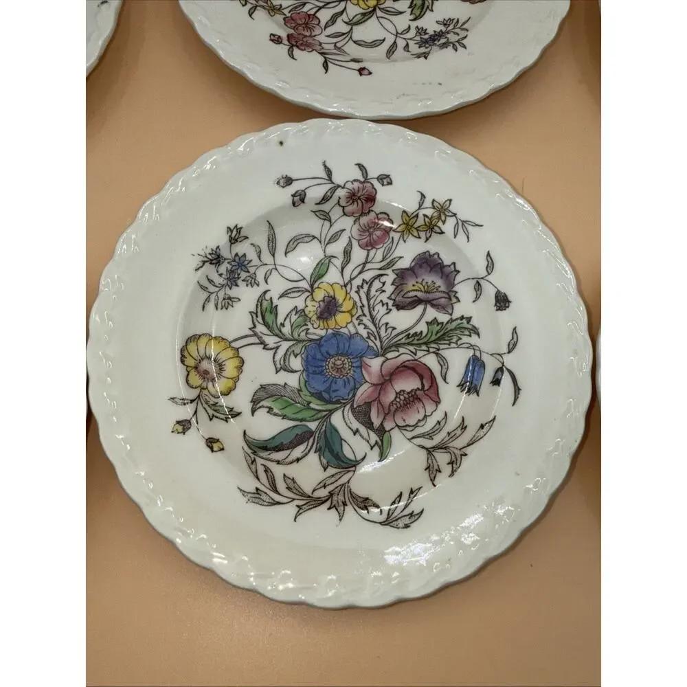 7 Vernon Kilns California USA May Flower Floral Desert Plates 6 1/2